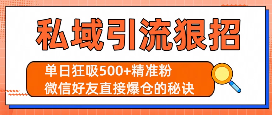 私域引流狠招：单日狂吸500+精准粉，微信好友直接爆仓的秘诀网创吧-网创项目资源站-副业项目-创业项目-搞钱项目网创吧