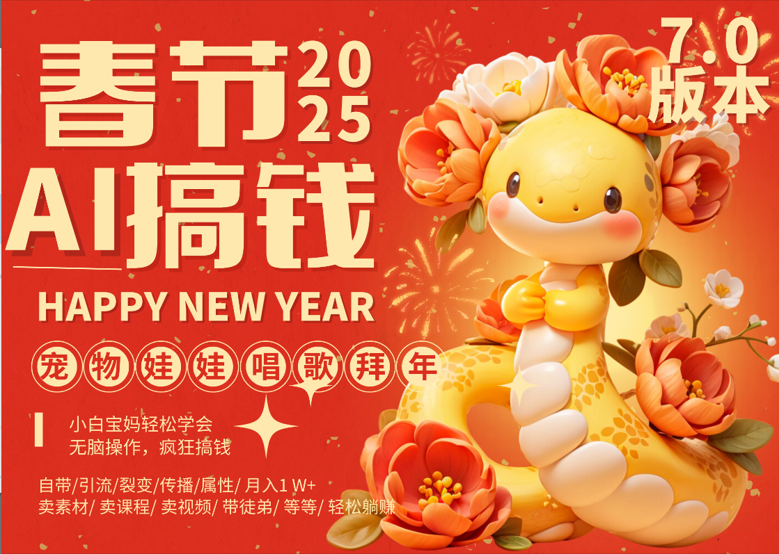 AI春节搞钱7.0升级版 蝴蝶号超火爆萌宠唱歌拜年 AI一键制作 批量出内容 春节做轻松躺赚 每日轻松十分钟 月赚米1W+ 抓紧冲!可做视频 可卖素材只带小白和宝妈!网创吧-网创项目资源站-副业项目-创业项目-搞钱项目网创吧