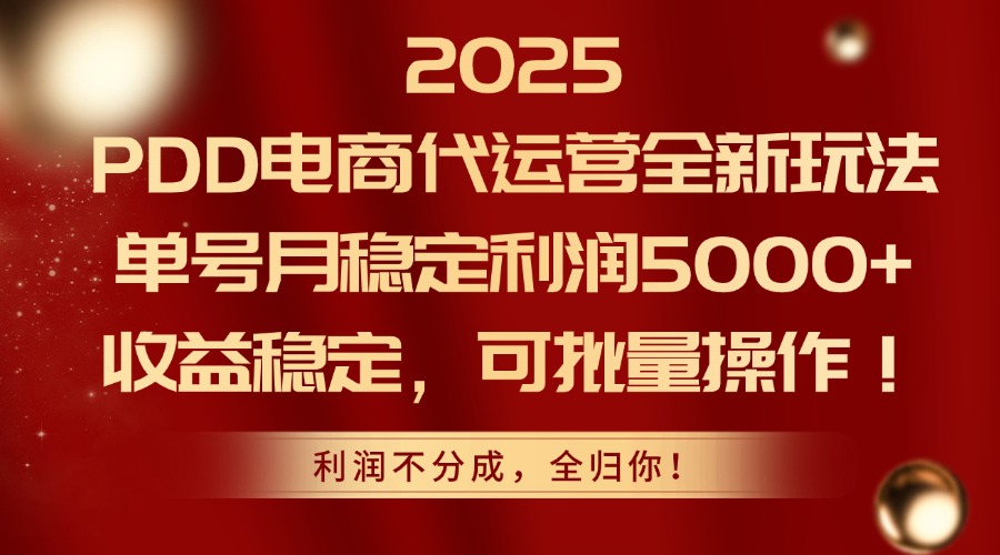2025 PDD电商代运营全新玩法，单号月稳定利润5000+，收益稳定，可批量操作！网创吧-网创项目资源站-副业项目-创业项目-搞钱项目网创吧