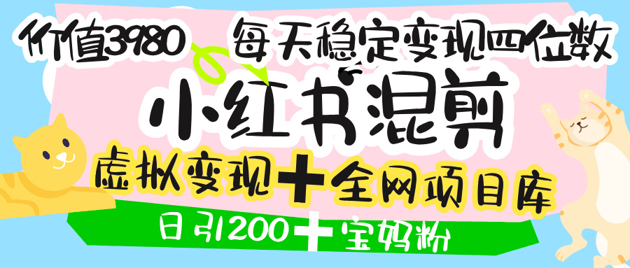价值3980的小红书混剪， 虚拟变现 ＋全网项目库 ， 日引200+宝妈创业粉，每天稳定四位数变现网创吧-网创项目资源站-副业项目-创业项目-搞钱项目网创吧
