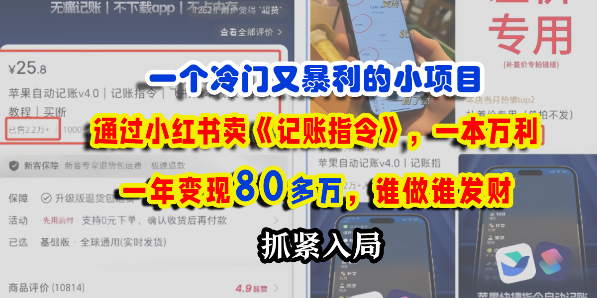 一个冷门又暴利的小项目，通过小红书卖《记账指令》，一本万利，一年变现80多万，谁做谁发财网创吧-网创项目资源站-副业项目-创业项目-搞钱项目网创吧