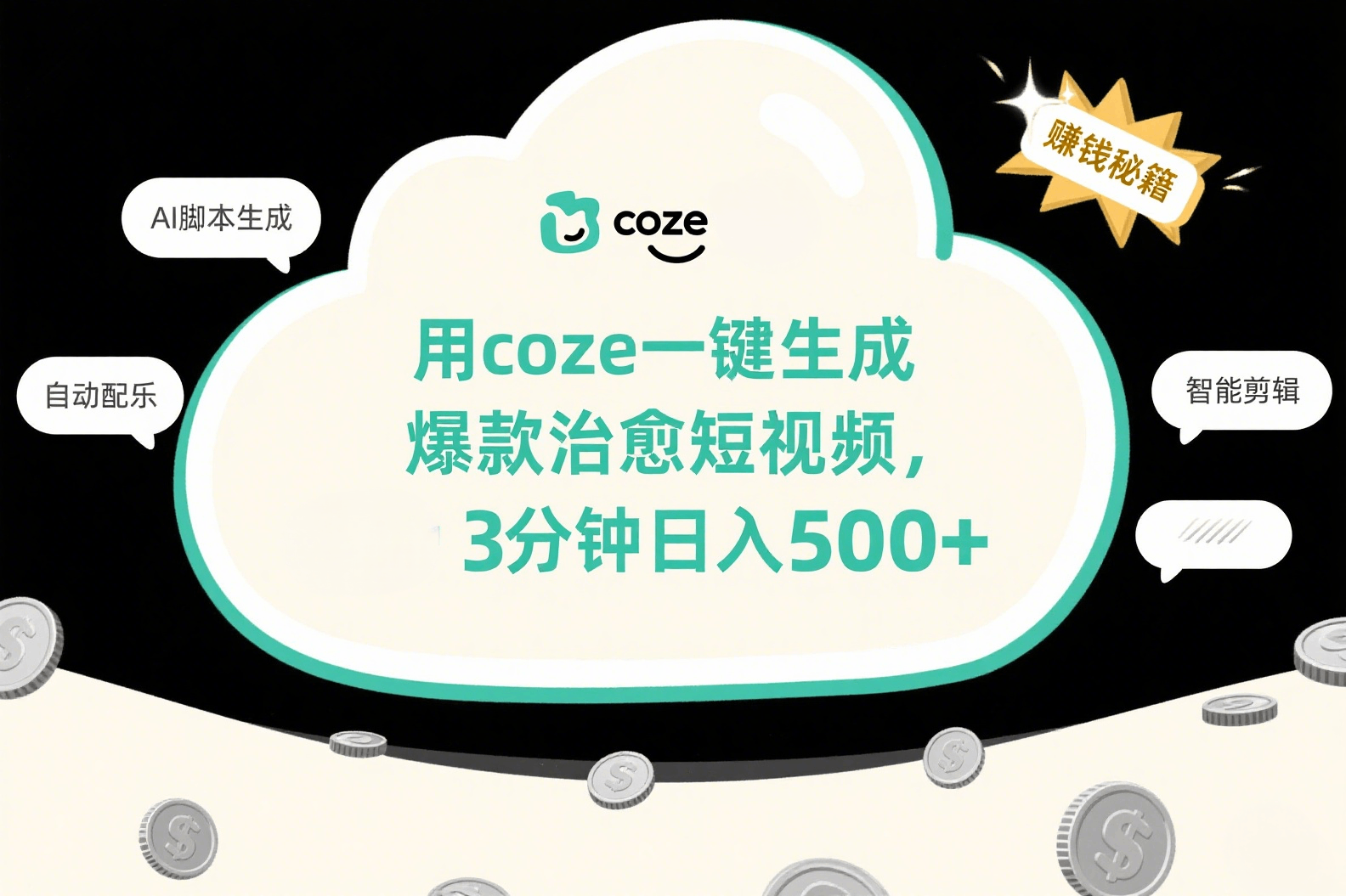 用coze一键生成爆款治愈短视频，3分钟日入500+网创吧-网创项目资源站-副业项目-创业项目-搞钱项目网创吧