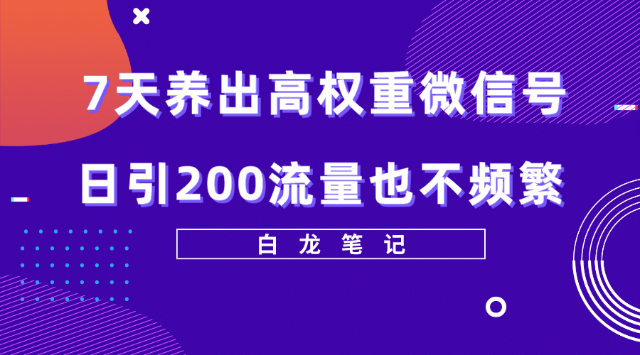 7天养出高权重微信号,日引200流量也不频繁,方法价值3680元网创吧-网创项目资源站-副业项目-创业项目-搞钱项目网创吧