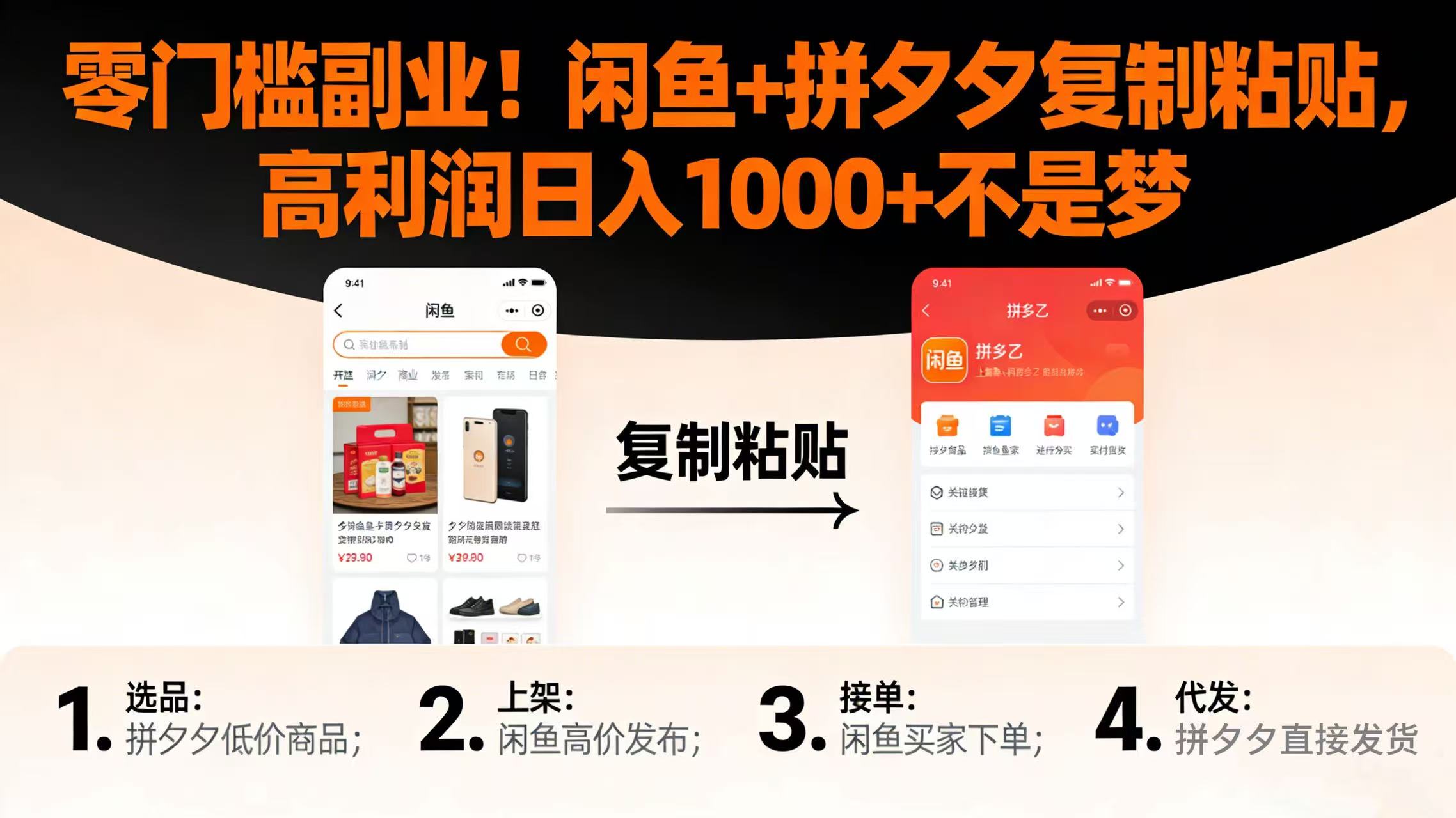 零门槛副业!闲鱼 + 拼夕夕复制粘贴,高利润日入 1000 + 不是梦阿辉网创资源-网创项目资源站-副业项目-创业项目-搞钱项目阿辉网创资源