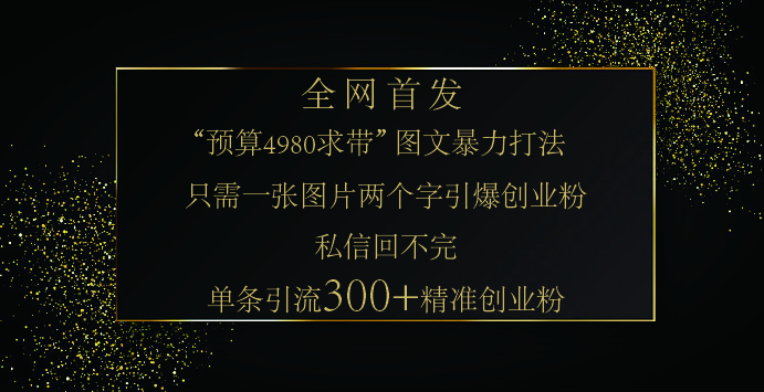 小红书,“预算 4980 带我飞” 的神奇图片引流法,堪称涨粉核武器!只需一张图,就能单条笔记凭借此方法,轻松引流 300 + 精准创业粉!网创吧-网创项目资源站-副业项目-创业项目-搞钱项目网创吧