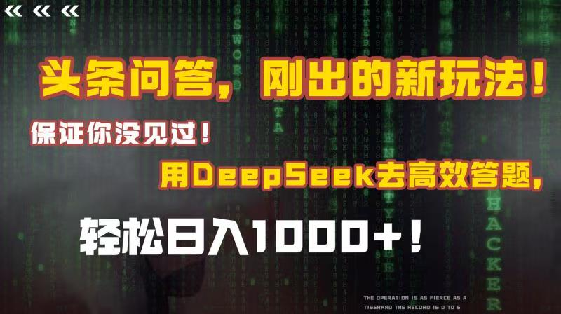 头条问答,刚出的新玩法!保证你没见过!结合Deepseek高效答题,轻松日入1000+网创吧-网创项目资源站-副业项目-创业项目-搞钱项目网创吧
