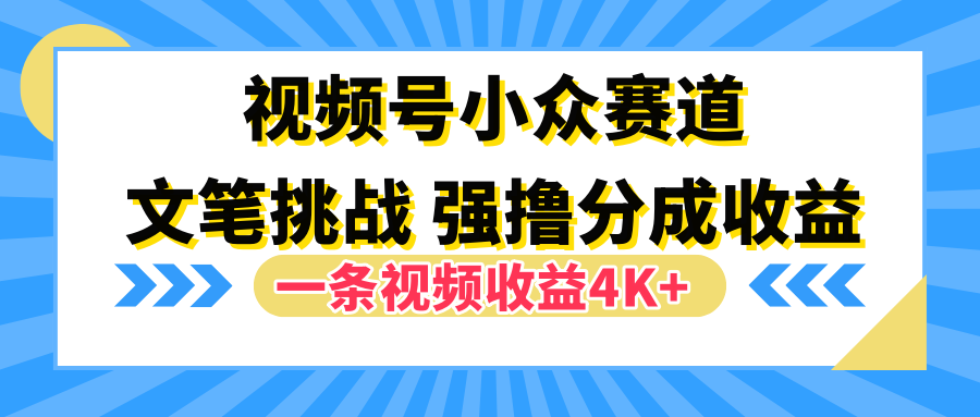 视频号小众赛道,文笔挑战,一条视频收益4K+网创吧-网创项目资源站-副业项目-创业项目-搞钱项目网创吧