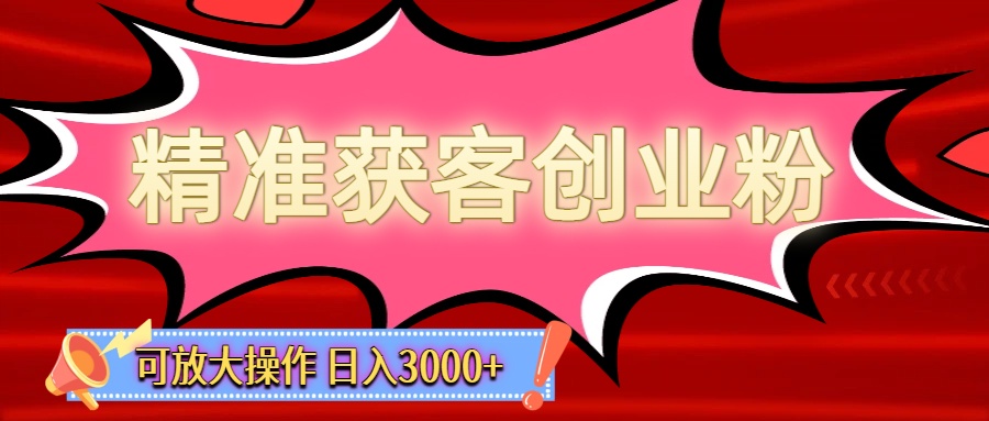 精准获客创业粉轻松变现,操作简单可放大,单日轻松3000+阿辉网创资源-网创项目资源站-副业项目-创业项目-搞钱项目阿辉网创资源