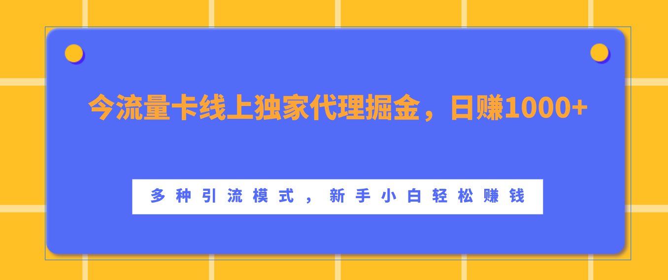 流量卡线上独家代理掘金,日赚1000+ ,多种引流模式,新手小白轻松赚钱网创吧-网创项目资源站-副业项目-创业项目-搞钱项目网创吧