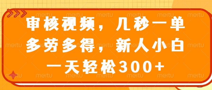 视频审核员，几秒一单，多劳多得，新人小白一天轻松300+阿辉网创资源-网创项目资源站-副业项目-创业项目-搞钱项目阿辉网创资源