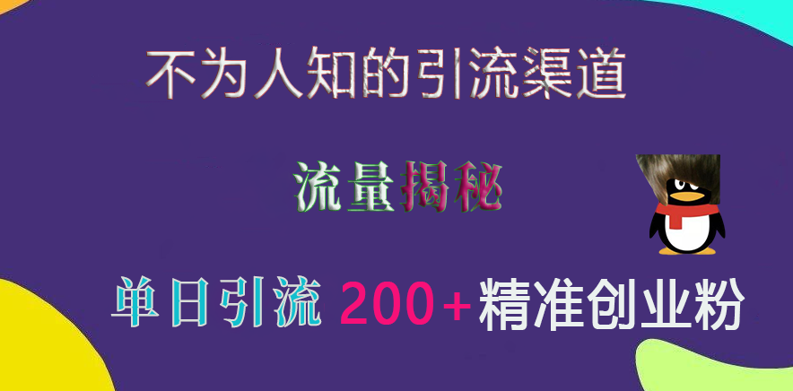 不为人知的引流渠道,流量揭秘,实测单日引流200+精准创业粉网创吧-网创项目资源站-副业项目-创业项目-搞钱项目网创吧