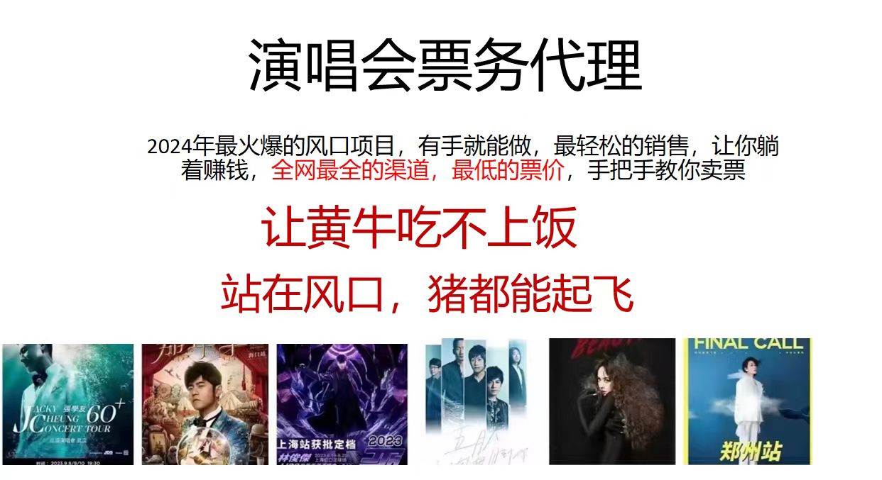 演唱会2024票务代理，全网最低的票价，手把手教你卖票，日入2000+阿辉网创资源-网创项目资源站-副业项目-创业项目-搞钱项目阿辉网创资源