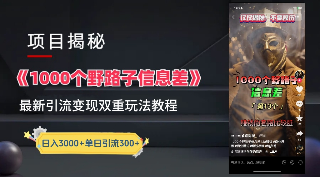 最新一千个野路子信息差玩法教程如何变现+引流的玩法具体拆解!!!网创吧-网创项目资源站-副业项目-创业项目-搞钱项目网创吧