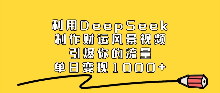 利用DeepSeek制作财运风景视频，直接引爆你的流量，单日变现1000+网创吧-网创项目资源站-副业项目-创业项目-搞钱项目网创吧