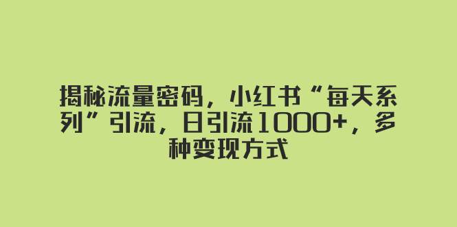 揭秘流量密码,小红书“每天系列”引流,日引流1000+,多种变现方式网创吧-网创项目资源站-副业项目-创业项目-搞钱项目网创吧