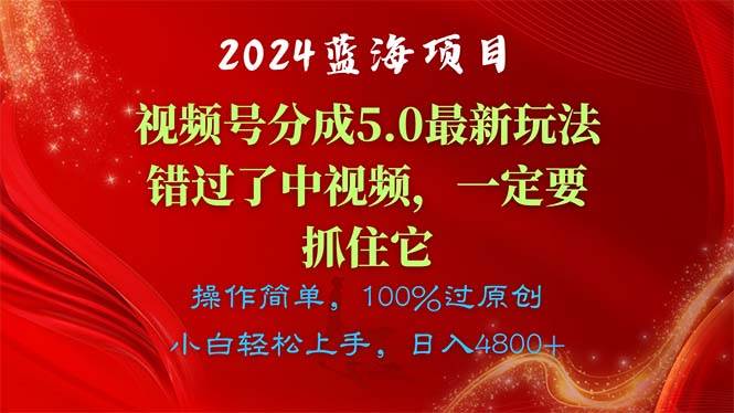 2024蓝海项目,视频号分成计划5.0最新玩法,错过了中视频,一定要抓住…网创吧-网创项目资源站-副业项目-创业项目-搞钱项目网创吧