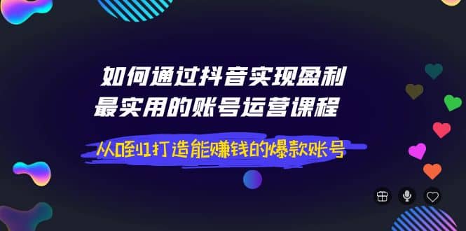 如何通过抖音实现盈利,最实用的账号运营课程 从0到1打造能赚钱的爆款账号网创吧-网创项目资源站-副业项目-创业项目-搞钱项目网创吧