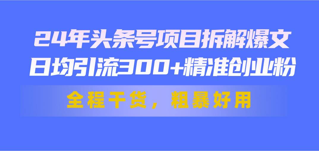 24年头条号项目拆解爆文，日均引流300+精准创业粉，全程干货，粗暴好用阿辉网创资源-网创项目资源站-副业项目-创业项目-搞钱项目阿辉网创资源