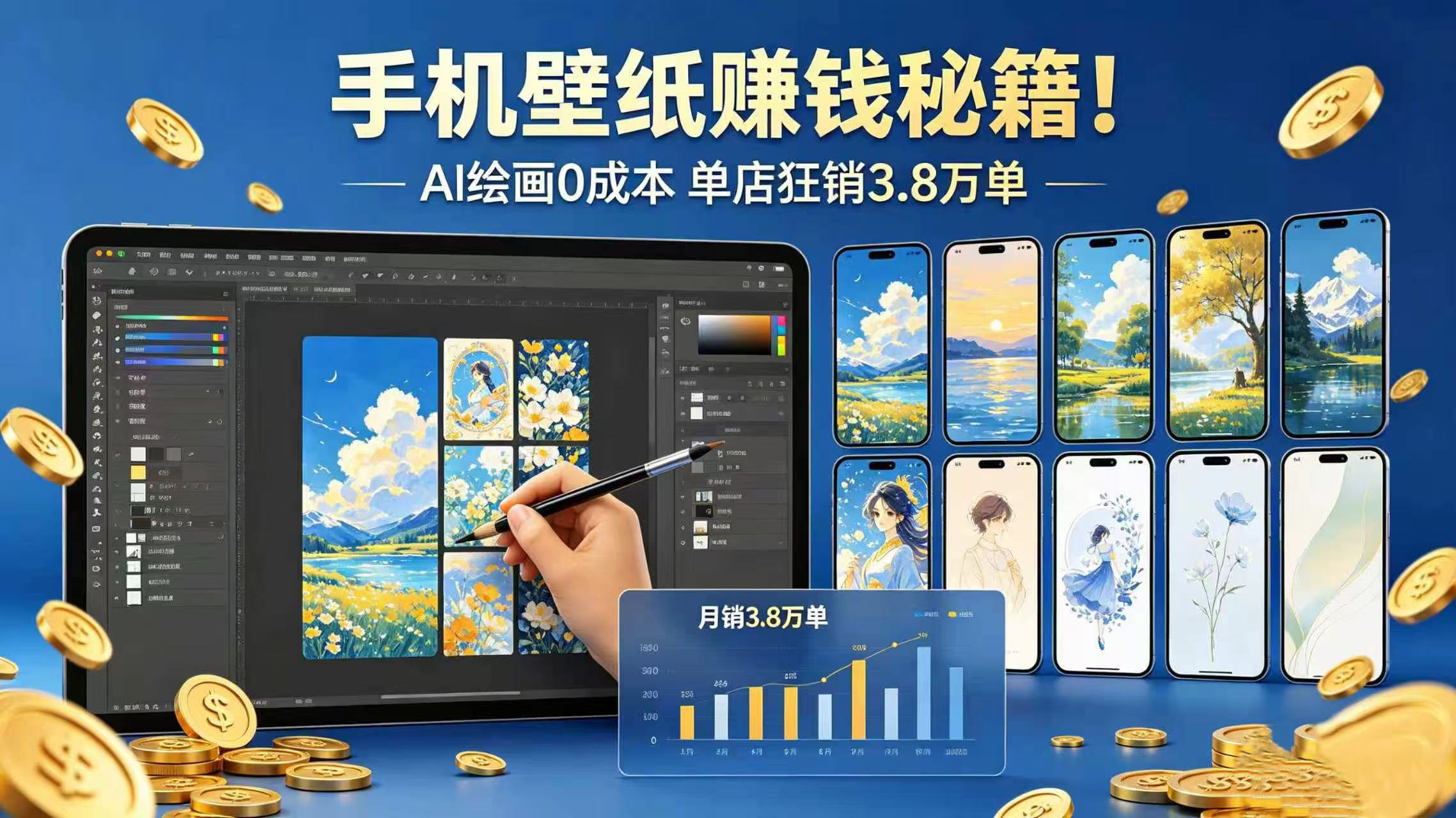 手机壁纸赚钱秘籍！AI 绘画 0 成本 单店狂销 3.8 万单阿辉网创资源-网创项目资源站-副业项目-创业项目-搞钱项目阿辉网创资源