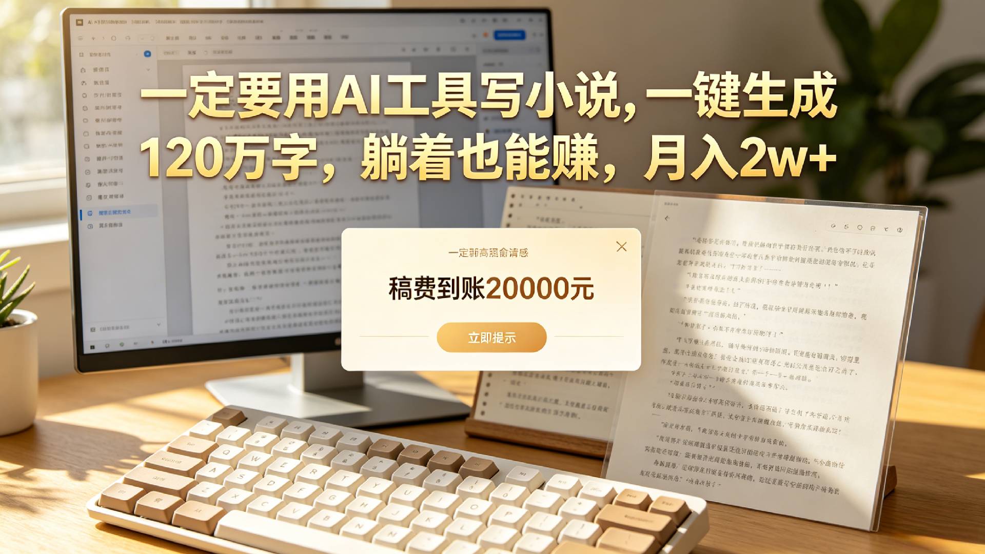 【听劝】一定要用AI工具写小说,一键生成120万字，躺着也能赚，月入2w+阿辉网创资源-网创项目资源站-副业项目-创业项目-搞钱项目阿辉网创资源